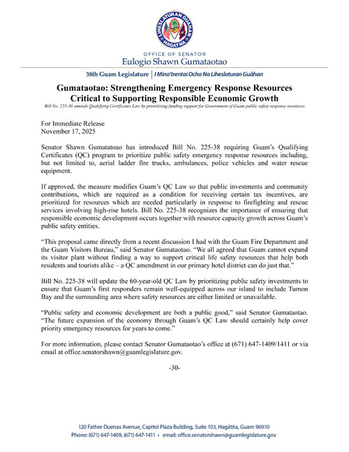 Gumataotao: Strengthening Emergency Response Resources Critical to Supporting Responsible Economic Growth