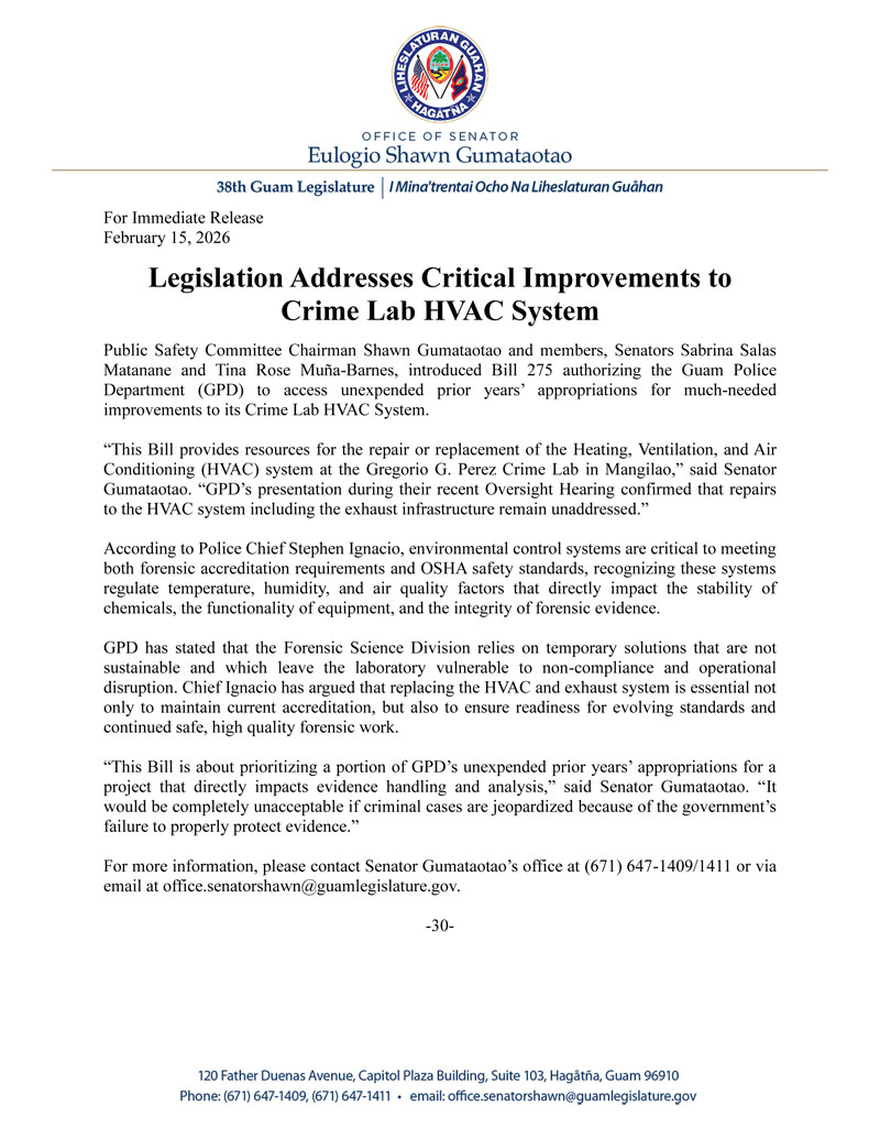Legislation Addresses Critical Improvements to Crime Lab HVAC System