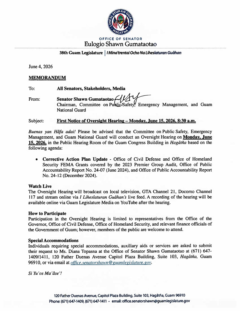 First Notice of Oversight Hearing – Monday, June 15, 2026, 8:30 a.m.