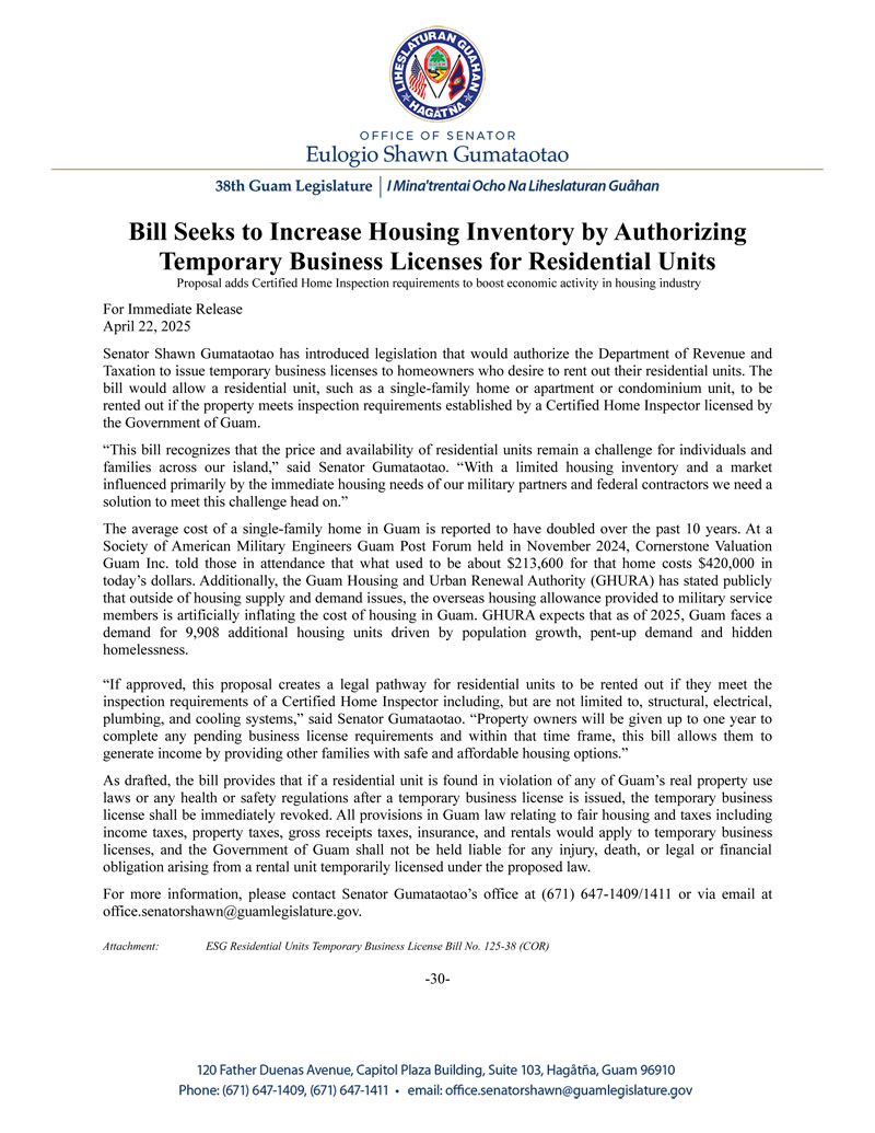 Bill Seeks to Increase Housing Inventory by Authorizing Temporary Business Licenses for Residential Units