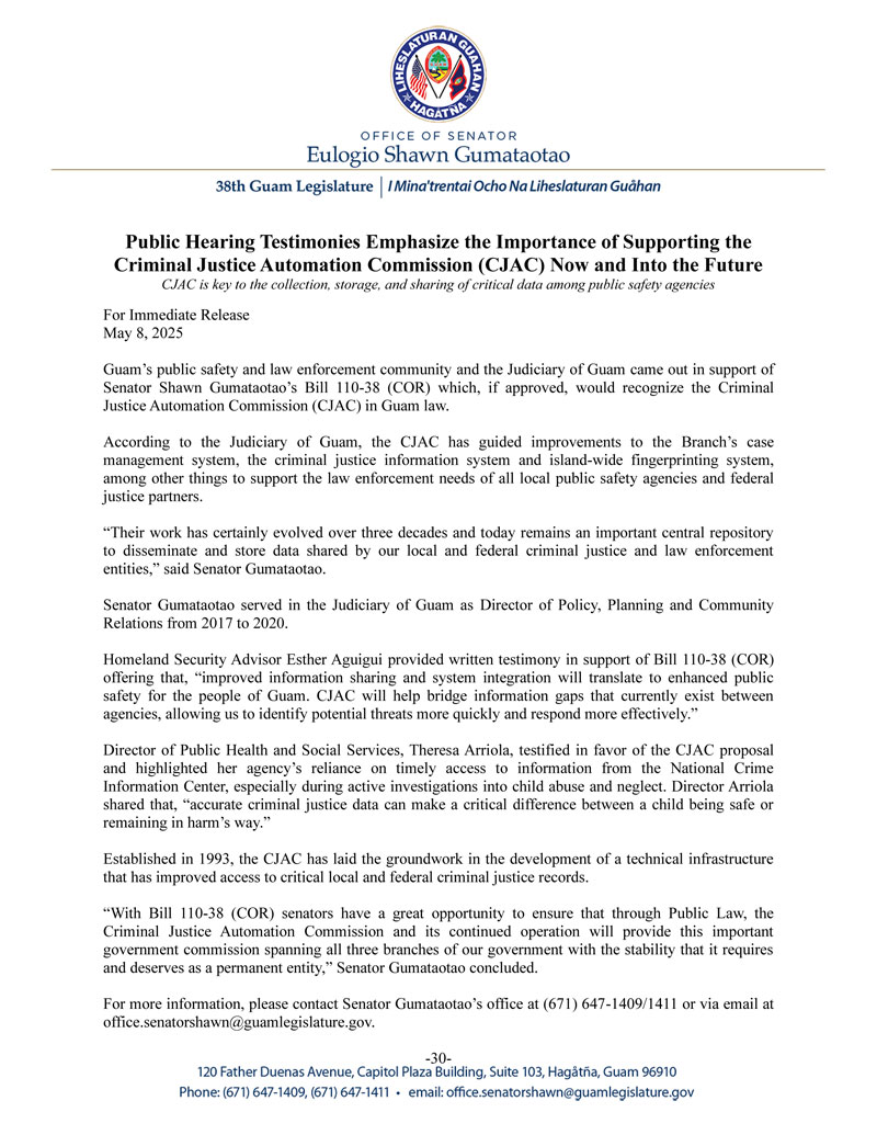 Public Hearing Testimonies Emphasize the Importance of Supporting the Criminal Justice Automation Commission (CJAC) Now and Into the Future